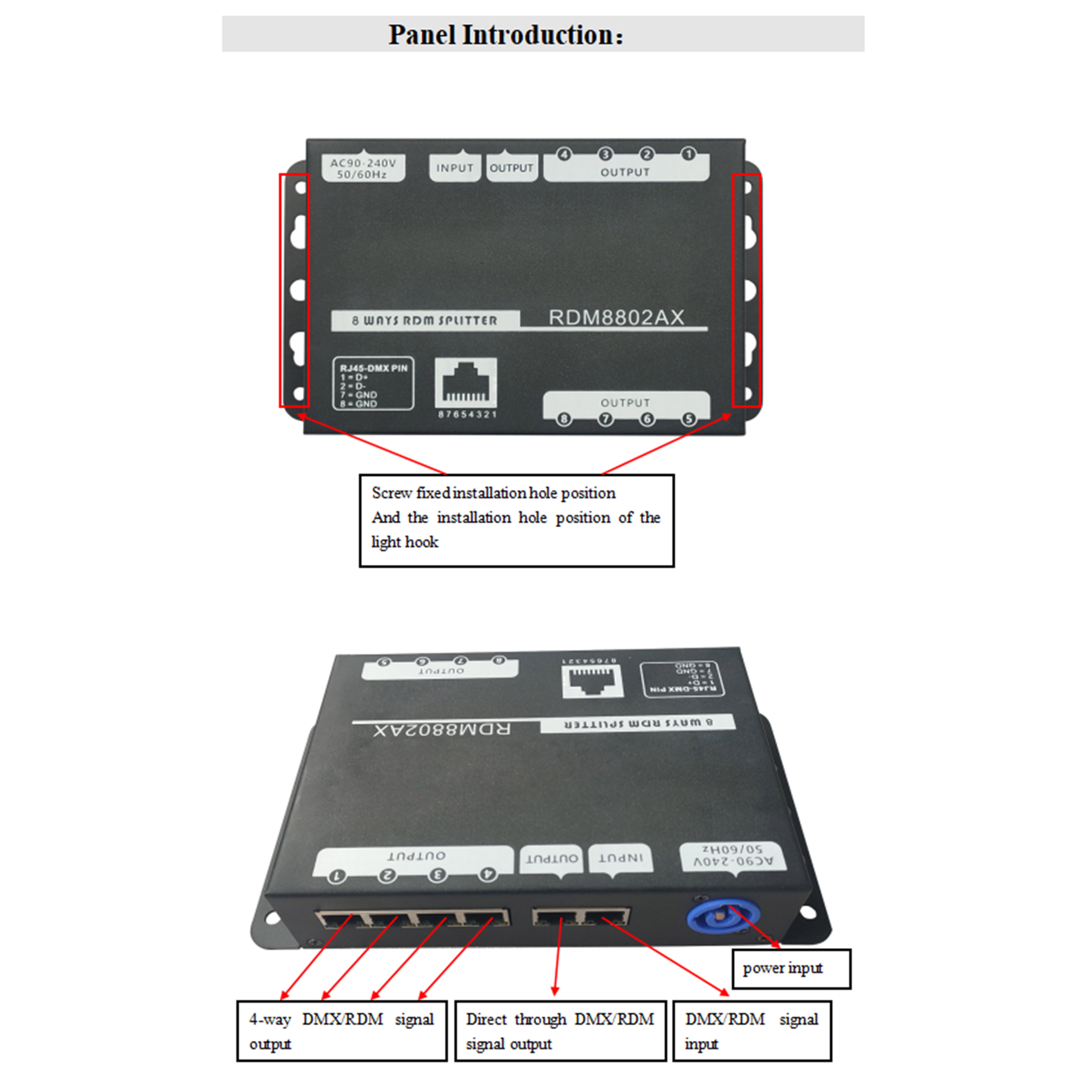 RDM8802AX(8 Way DMX512 Signal Distributor、RJ45)