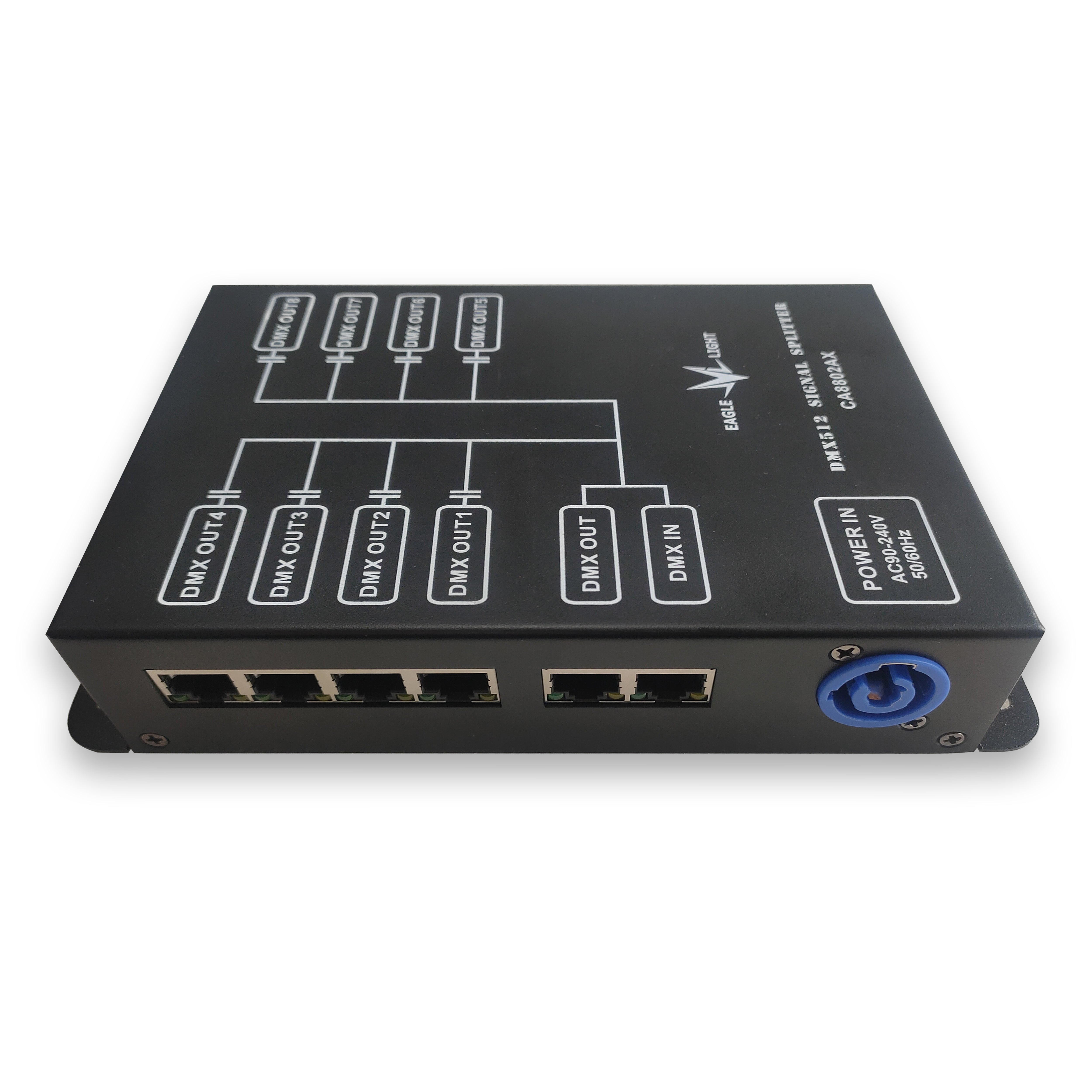 CA8802AX（8 Way DMX512 Signal Distributor，RJ45， 1 signal input, 1 through signal output ）