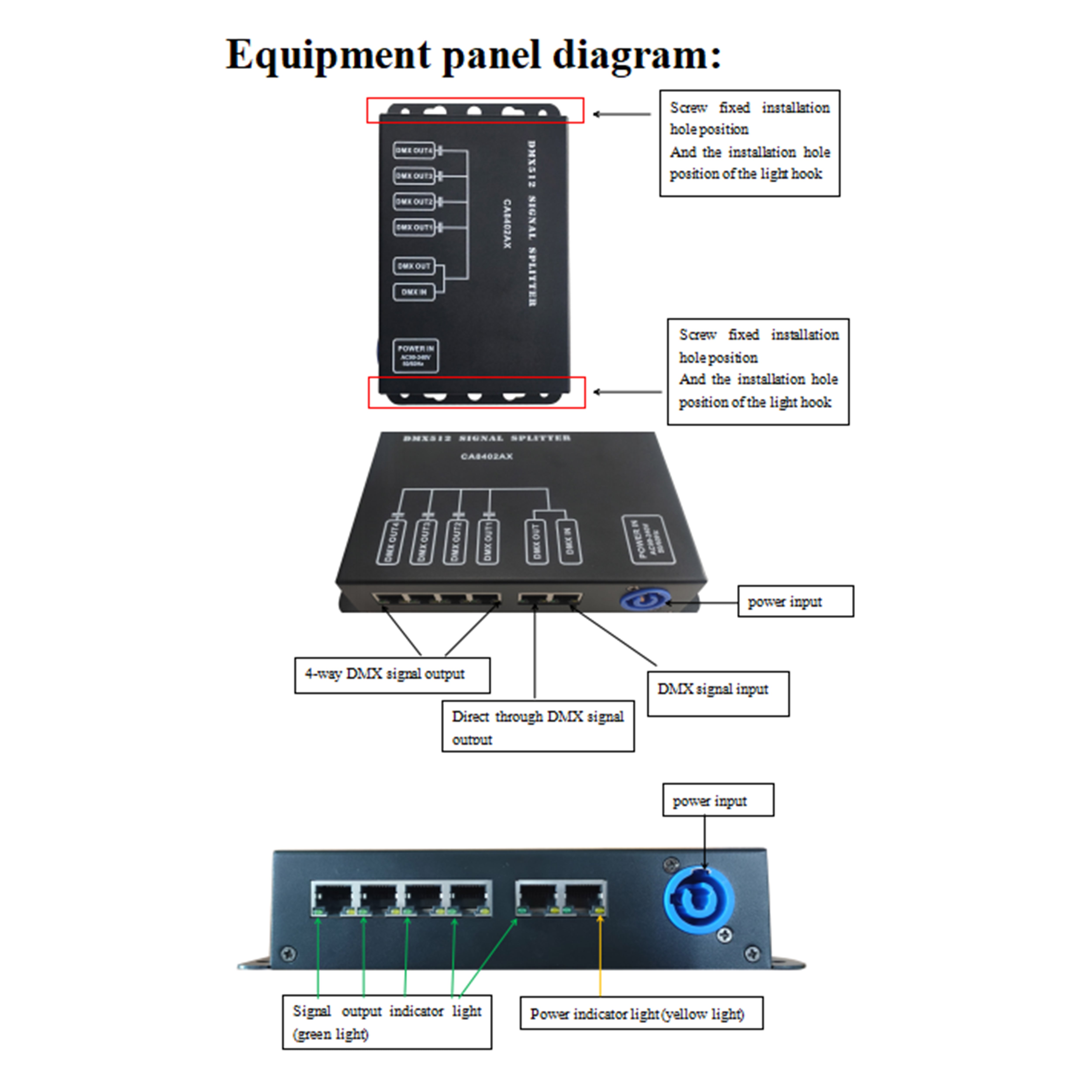 CA8402AX（4Way DMX512 Signal Distributor，RJ45）