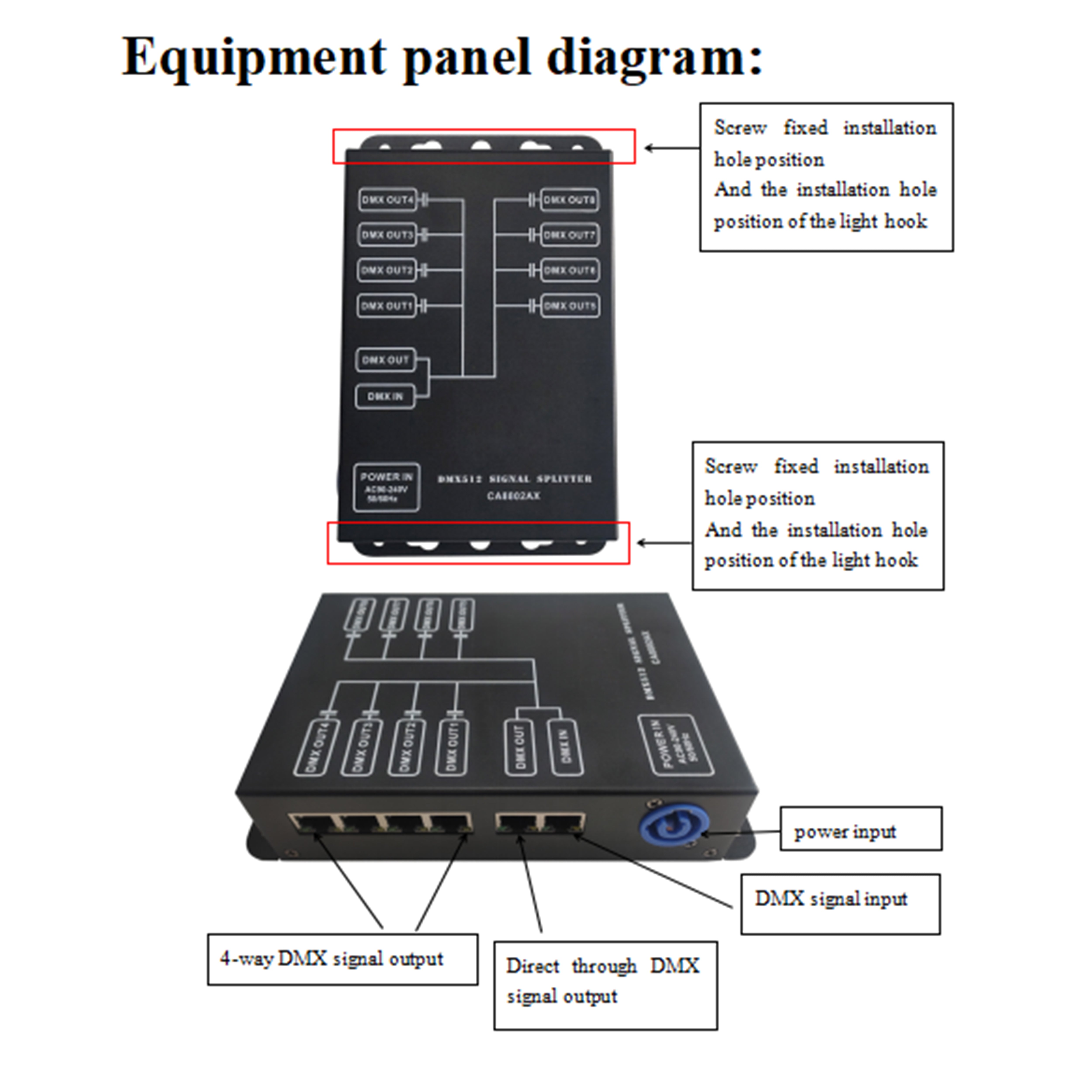 CA8802AX（8 Way DMX512 Signal Distributor，RJ45， 1 signal input, 1 through signal output ）