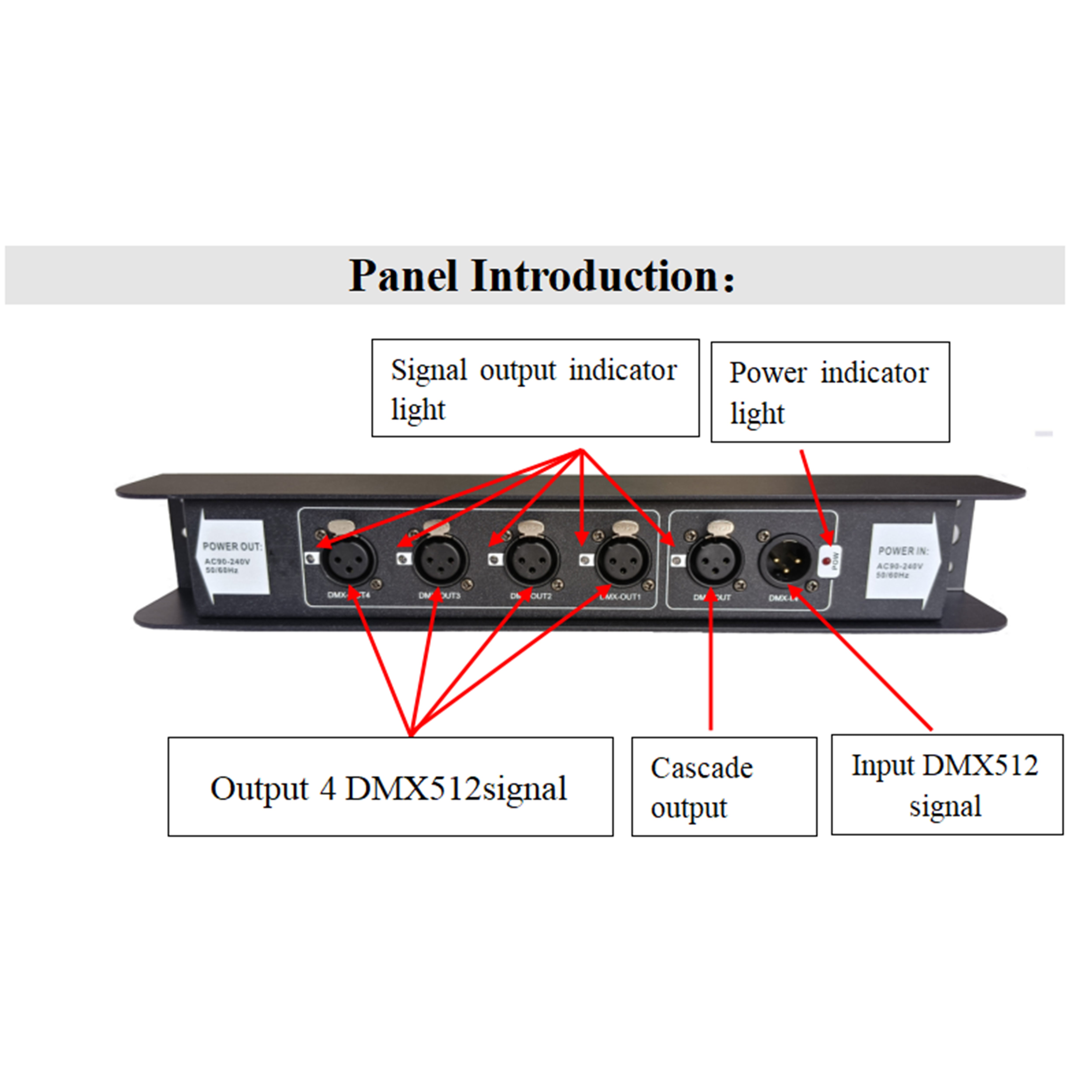CA8402B（4 Channel DMX signal distributor，DMX512，RS-485 interface）