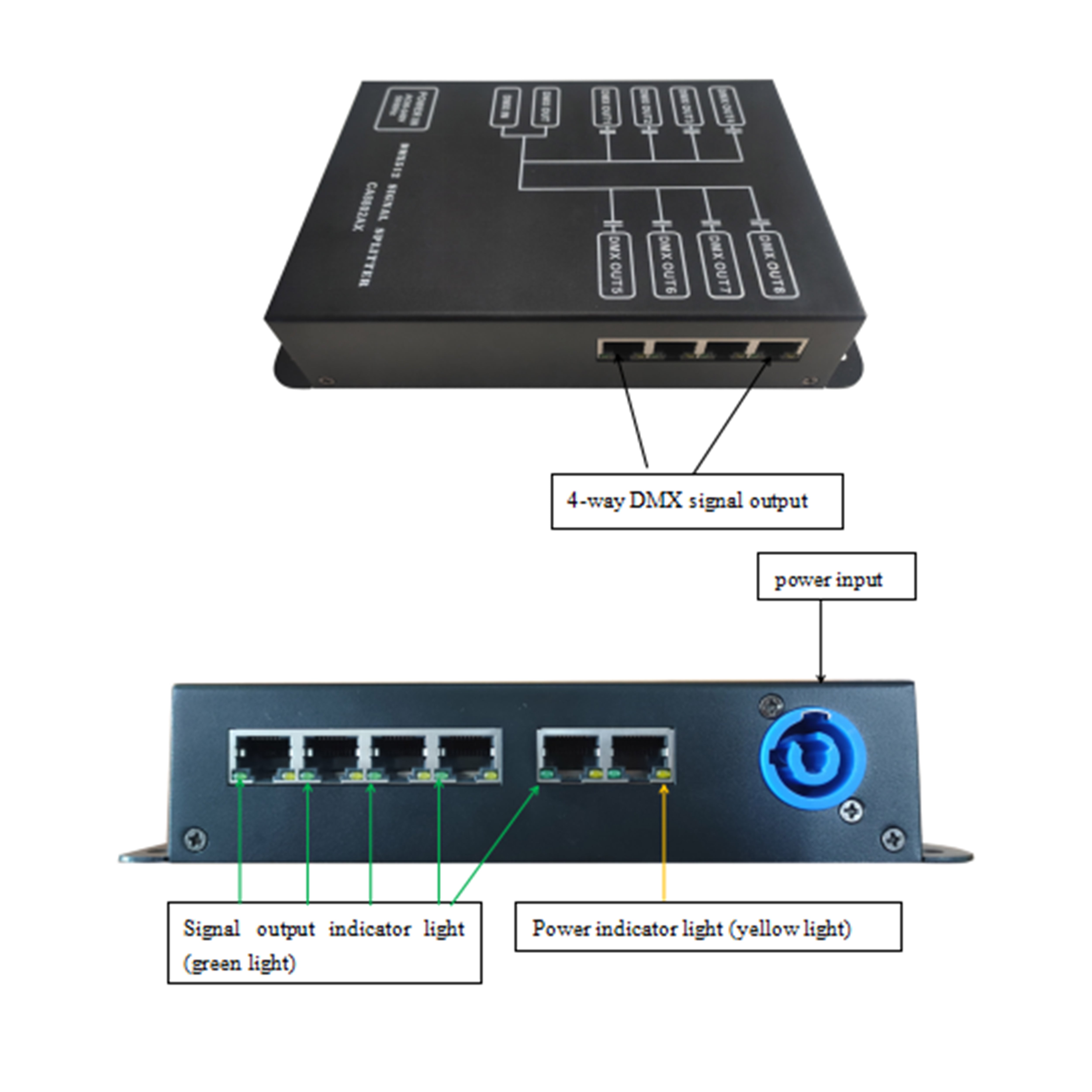 CA8802AX（8 Way DMX512 Signal Distributor，RJ45， 1 signal input, 1 through signal output ）