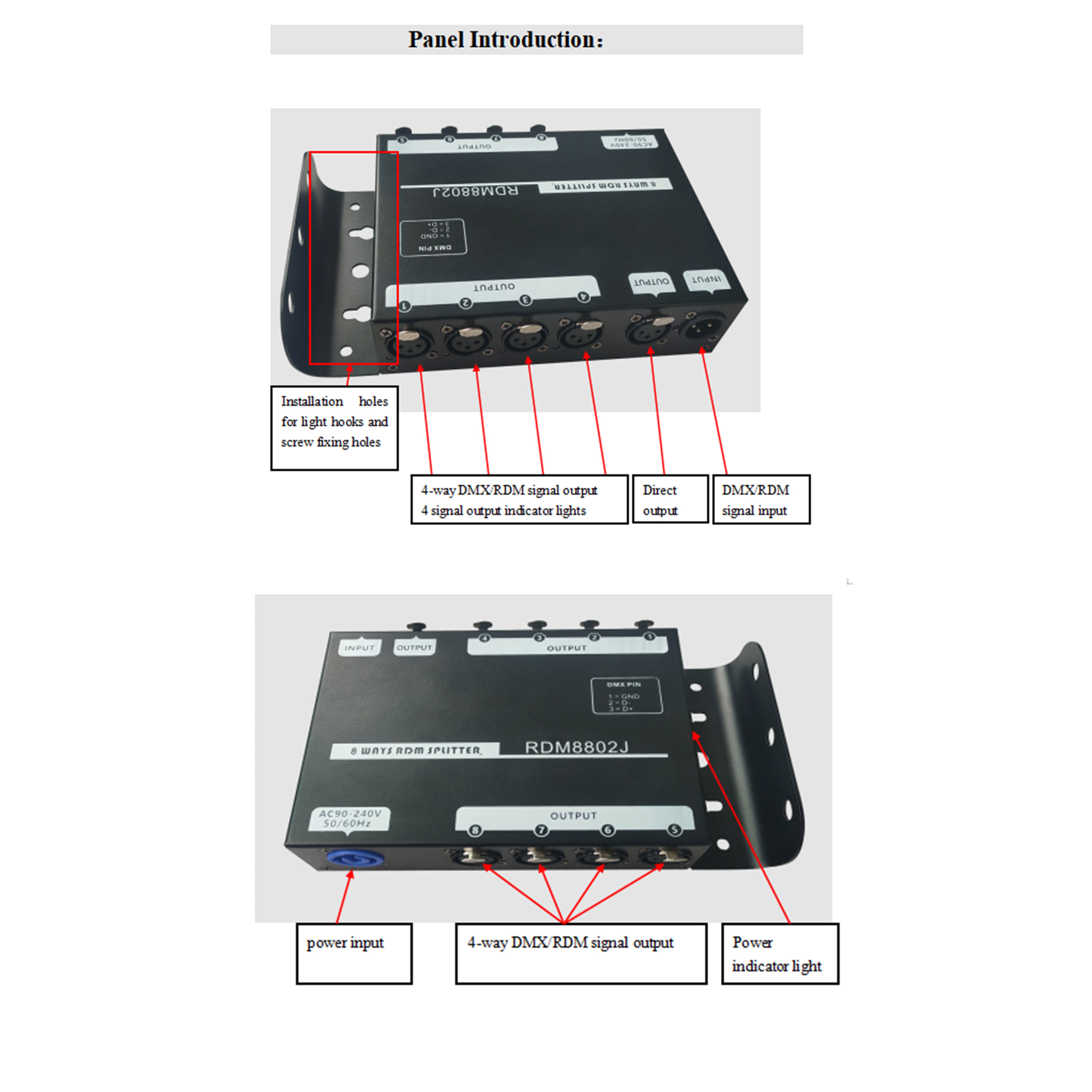 RDM8802J（8Way Hanging RDM Signal Distributor， DMX512-RDM two way communication protocol）